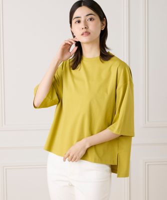 【SALE】7-IDconcept.(Women)/セブンアイディコンセプト 《大きいサイズ》五分袖Tシャツ《接触冷感》(7052190810) 70イエロー トップス【三越伊勢丹/公式】