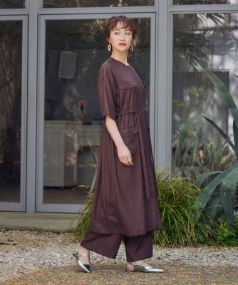 ワンピース maron 大きいサイズ》麻調ロングジレワンピース（7062121830） | 7