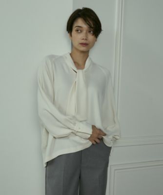 ＜INED L (Women/大きいサイズ)＞《大きいサイズ》ダブルクロスボウタイブラウス（７１２３１８２８２５）