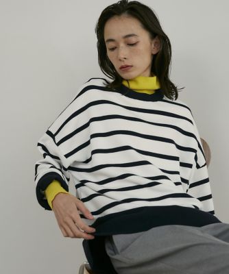 《大きいサイズ》ハイツイストコットンボーダーニット（７１２４１７０８２８）