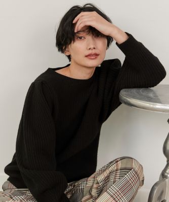 大きいサイズ》パフスリーブ畦編みニット（7124170849