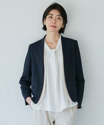 《大きいサイズ》配色ペプラムジャケット（７１３０１４１８２２）