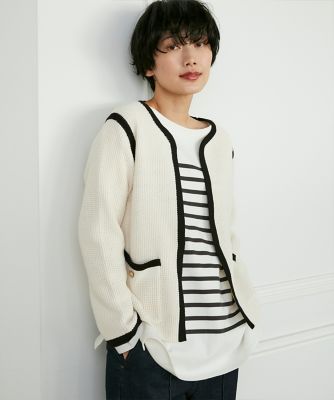 ＜INED L (Women/大きいサイズ)＞《大きいサイズ》バイカラーニットジャケット（７１３１１７８８０３）