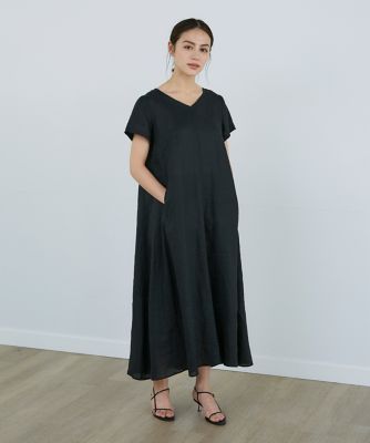 Ｖネックロングリネンワンピース（７１３２１２１００４）