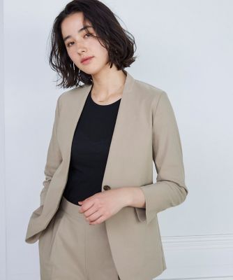 ＜INED (Women)＞《リネンブレンド》カラーレスジャケット（７１３２１４１０３４）