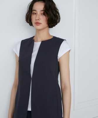 《大きいサイズ》キーネックジレ《リネンブレンド》（７１３２１４１８３５）