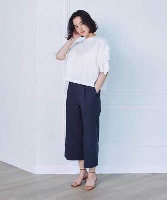 《大きいサイズ》クロップドパンツ《リネンブレンド》（７１３２１６１８３６）