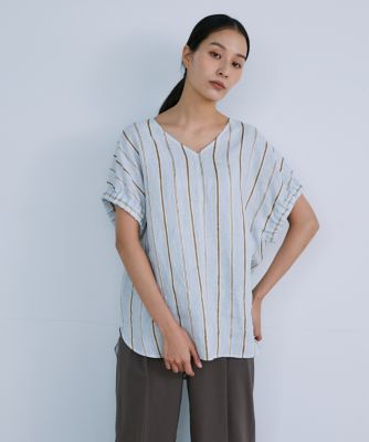 ＜INED (Women)＞リネンストライプブラウス（７１３２１８２００５）