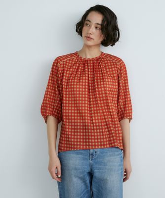 ＜INED (Women)＞ギンガムチェックサッカーブラウス（７１３２１８２０３１）