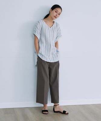 《大きいサイズ》リネンストライプブラウス（７１３２１８２８０５）