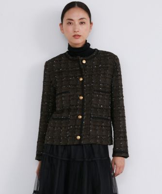 ＜INED (Women)＞ノーカラーツイードジャケット（７１３３１４１００７）