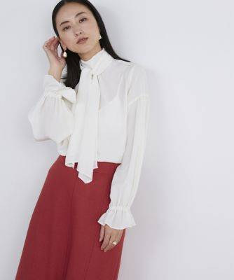＜INED L (Women/大きいサイズ)＞《大きいサイズ》ボリュームスリーブボウタイブラウス（７１３３１８２８０８）