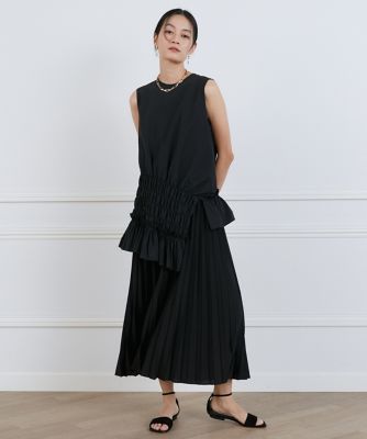 ＜la veille by SUPERIOR CLOSET (Women)＞アシメトリープリーツコンビワンピース《ｌａ　ｖｅｉｌｌｅ　ｂｙ　ＳＵＰＥＲＩＯＲ　ＣＬＯＳＥＴ》（７１４０１２１９１９）