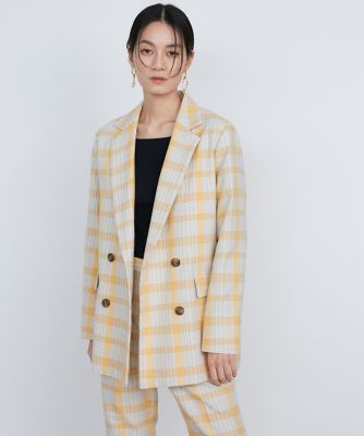 ＜la veille by SUPERIOR CLOSET (Women)＞ブッチャー織ダブルブレストジャケット《ｌａ　ｖｅｉｌｌｅ　ｂｙ　ＳＵＰＥＲＩＯＲ　ＣＬＯＳＥＴ》（７１４０１４１９１４）