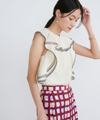 ＜la veille by SUPERIOR CLOSET (Women)＞シアーフリルノースリーブカットソー《ｌａ　ｖｅｉｌｌｅ　ｂｙ　ＳＵＰＥＲＩＯＲ　ＣＬＯＳＥＴ》（７１４０１９０９０９）