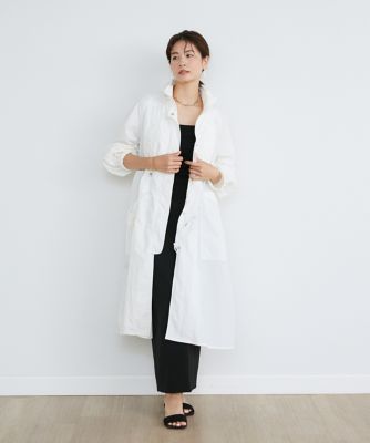 イネドロング白コート （スタンドカラーロングコート  