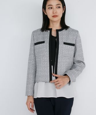＜INED L (Women/大きいサイズ)＞《大きいサイズ》ノーカラーツイードジャケット（７１４１１４１８０４）