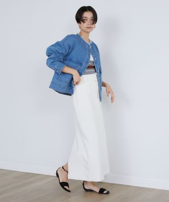 大きいサイズ》ノーカラーデニムジャケット