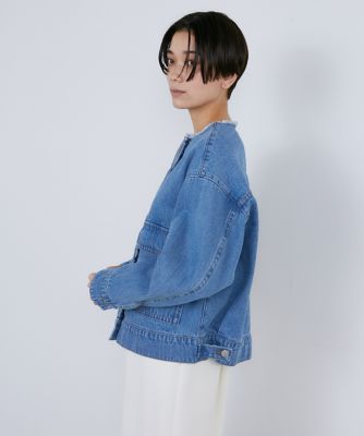 大きいサイズ》ノーカラーデニムジャケット（7141144812
