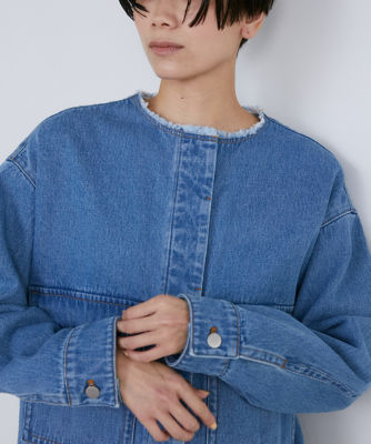 みむ INED〈大きいサイズ〉ノーカラーデニムジャケット 17号 大きいサイズ》ノーカラーデニムジャケット