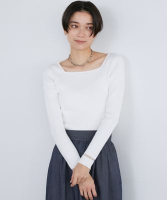 ＜INED L (Women/大きいサイズ)＞《大きいサイズ》スクエアネックリブニット（７１４１１７０８０３）