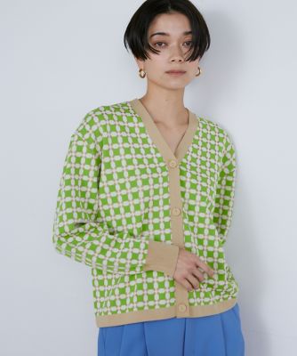 ＜INED (Women)＞レトロ柄ジャカードニットカーディガン（７１４１１７８０１１）