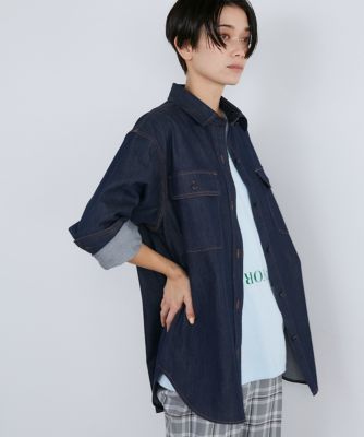 ＜INED L (Women/大きいサイズ)＞《大きいサイズ》デニム調オーバーサイズシャツ（７１４１１８１８１２）