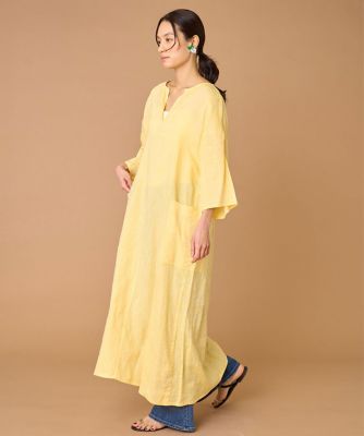 ティッカ TICCA キーネック ロング ワンピース コットン 黄色 半袖 TICCA リネン半袖ワンピース TBBS－313