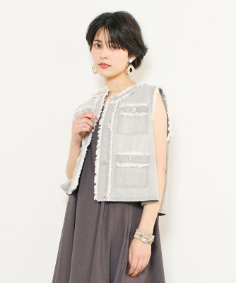 ＜INED (Women)＞《ＩＮＥＤ　ＣＬＡＲＯ》デニムフリンジベスト（７１４２１４１５１４）