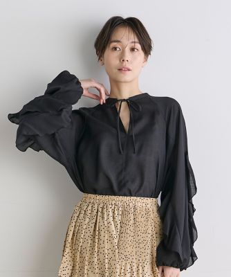 ＜INED (Women)＞《ＩＮＥＤ　ＣＬＡＲＯ》フリルスリーブブラウス（７１４２１８２５０１）