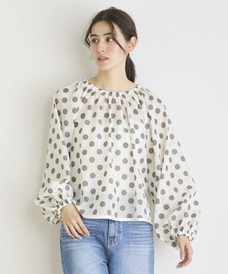 ＜INED (Women)＞《ＩＮＥＤ　ＣＬＡＲＯ》ドットプリントブラウス（７１４２１８２５１８）