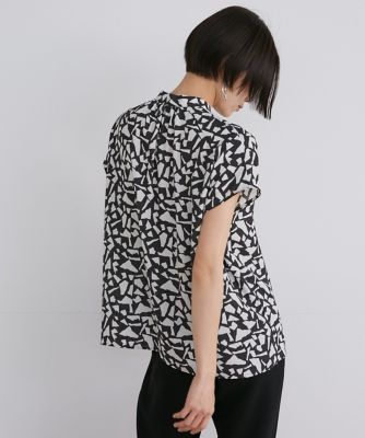 大きいサイズ》幾何プリントフレンチスリーブブラウス 