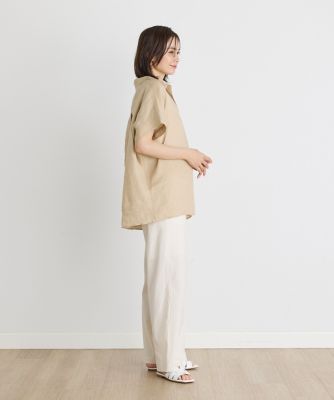 《大きいサイズ》半袖プルオーバーリネンブラウス（７１４２１８２８３８）