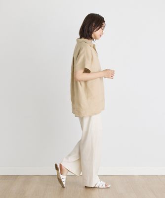 《大きいサイズ》半袖プルオーバーリネンブラウス（７１４２１８２８３８）