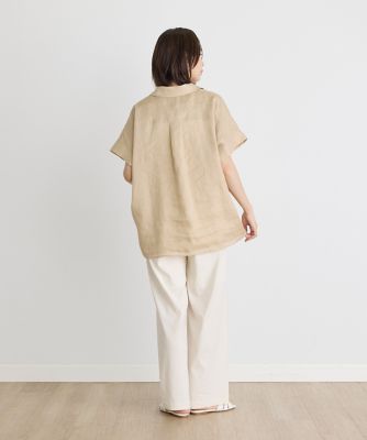 《大きいサイズ》半袖プルオーバーリネンブラウス（７１４２１８２８３８）