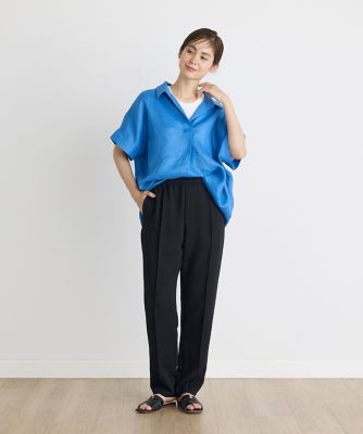 《大きいサイズ》半袖プルオーバーリネンブラウス（７１４２１８２８３８）
