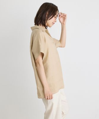 《大きいサイズ》半袖プルオーバーリネンブラウス（７１４２１８２８３８）