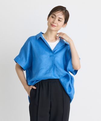 《大きいサイズ》半袖プルオーバーリネンブラウス（７１４２１８２８３８）