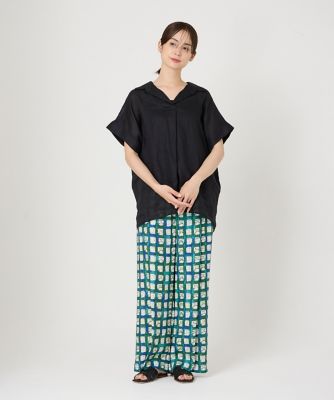 《大きいサイズ》半袖プルオーバーリネンブラウス（７１４２１８２８３８）