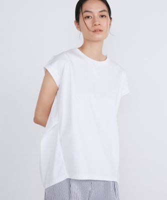 定価４万★フランス製★イネス★女性らしい襟開きＴシャツ白コンパクトリブInese abc une face tシャツ 白襟テレコトップス レディース