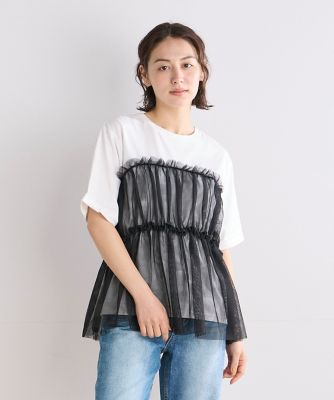 ＜INED (Women)＞《ＩＮＥＤ　ＣＬＡＲＯ》チュールレイヤードＴシャツ（７１４２１９０５２０）