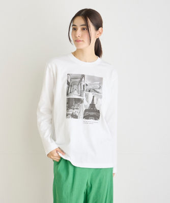 ＜INED L (Women/大きいサイズ)＞《大きいサイズ》コラージュフォトロングスリーブＴシャツ（７１４２１９０８３４）