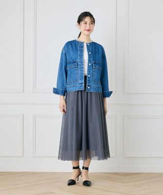 《大きいサイズ》ノーカラーデニムジャケット（７１４３１４４８１２）