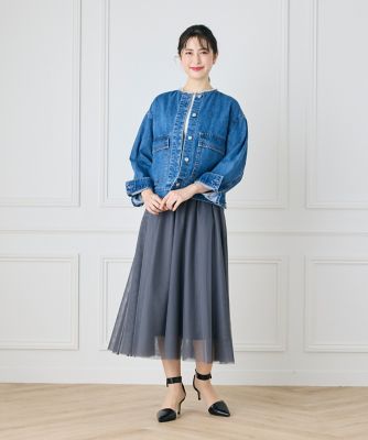 《大きいサイズ》ノーカラーデニムジャケット（７１４３１４４８１２）