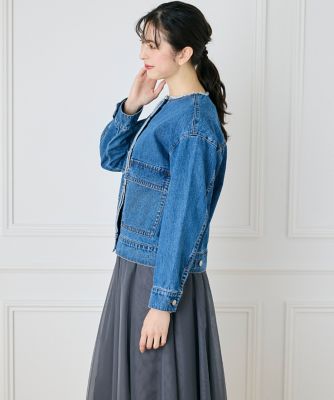 《大きいサイズ》ノーカラーデニムジャケット（７１４３１４４８１２）