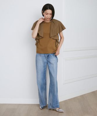 《大きいサイズ》異素材ラッフルスリーブカットソー（７１４３１９０８０２）