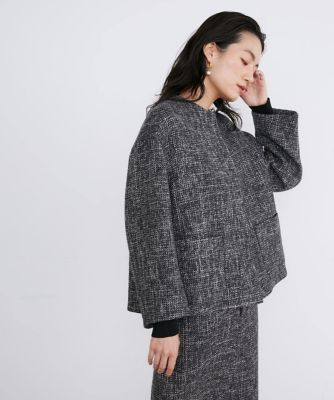 INEDイネド大きいサイズ13ノーカラージャケット黒 総裏 美品 ゆったり 大きいサイズ》ツイードノーカラージャケット（7144141816