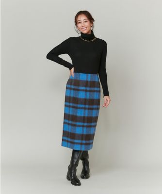 未使用タグ付きINEDイネド　シャギーチェックスカート ウールモヘア混LL日本製 シャギーチェックスカート《MANTECO》（7144152018