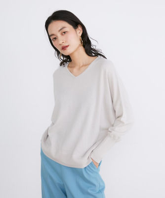 ＜INED L (Women/大きいサイズ)＞《大きいサイズ》Ｖネックスポンディッシュニット（７１４４１７０８０１）