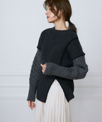 カラーブロッキングケーブルニット《la veille by